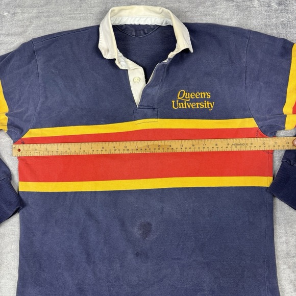 Barbarian Shirt Mens Large Blue Stripped Vtg 90s Rugby Polo Queens University - Picture 8 of 9
